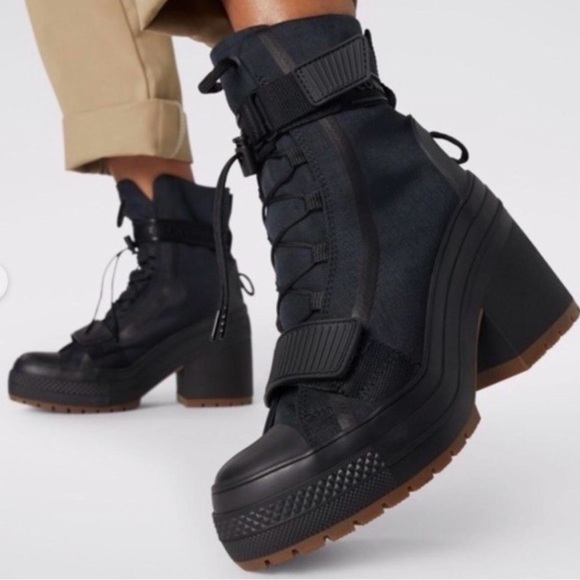 Converse Shoes - Converse Black Lace-Up Platform Ankle Boots with Brown Lug Sole